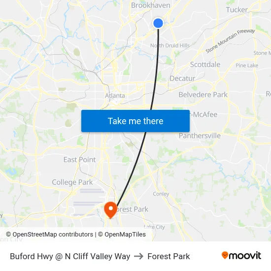Buford Hwy @ N Cliff Valley Way to Forest Park map