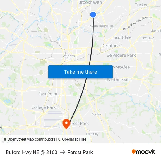 Buford Hwy NE @ 3160 to Forest Park map