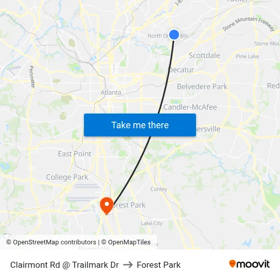 Clairmont Rd @ Trailmark Dr to Forest Park map
