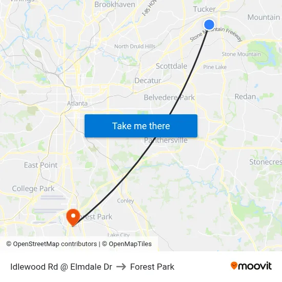 Idlewood Rd @ Elmdale Dr to Forest Park map