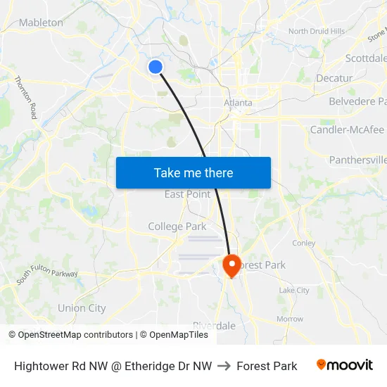 Hightower Rd NW @ Etheridge Dr NW to Forest Park map