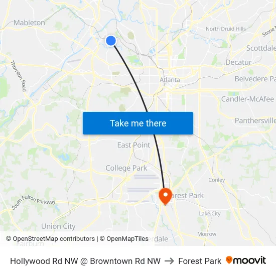 Hollywood Rd NW @ Browntown Rd NW to Forest Park map