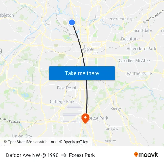 Defoor Ave NW @ 1990 to Forest Park map