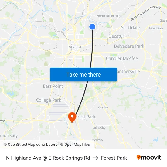 N Highland Ave @ E Rock Springs Rd to Forest Park map