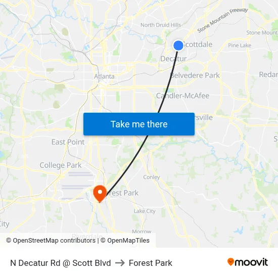 N Decatur Rd @ Scott Blvd to Forest Park map