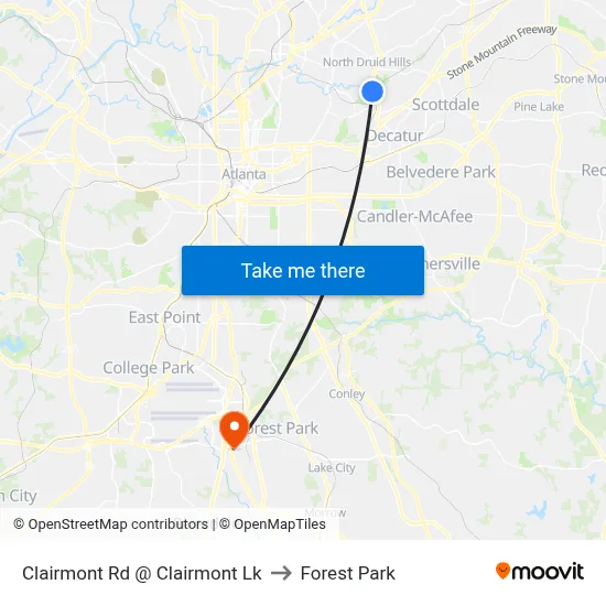 Clairmont Rd @ Clairmont Lk to Forest Park map