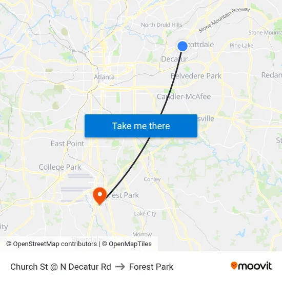 Church St @ N Decatur Rd to Forest Park map
