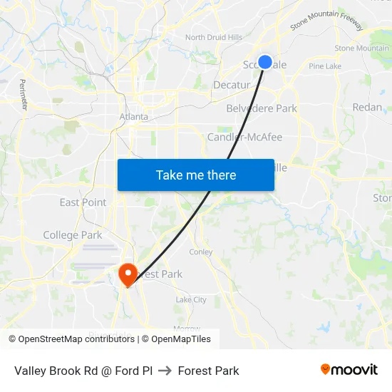 Valley Brook Rd @ Ford Pl to Forest Park map