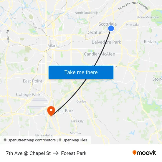 7th Ave @ Chapel St to Forest Park map