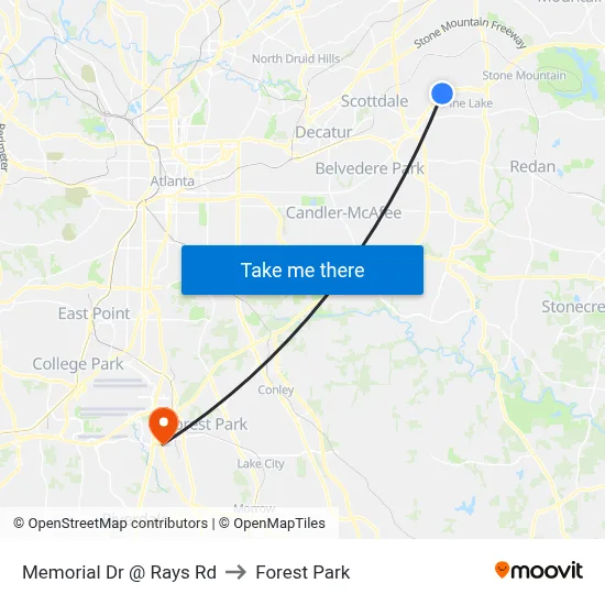 Memorial Dr @ Rays Rd to Forest Park map