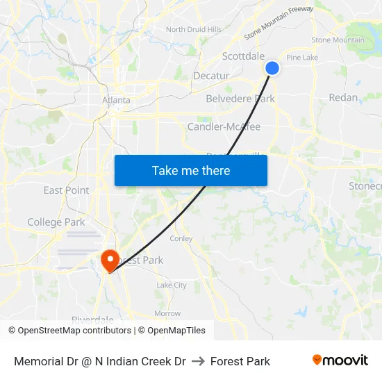 Memorial Dr @ N Indian Creek Dr to Forest Park map