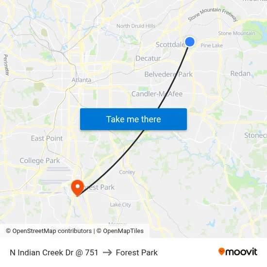 N Indian Creek Dr @ 751 to Forest Park map