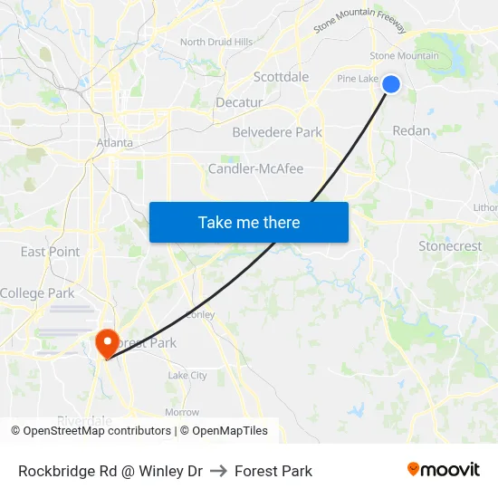 Rockbridge Rd @ Winley Dr to Forest Park map