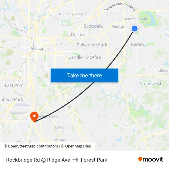 Rockbridge Rd @ Ridge Ave to Forest Park map