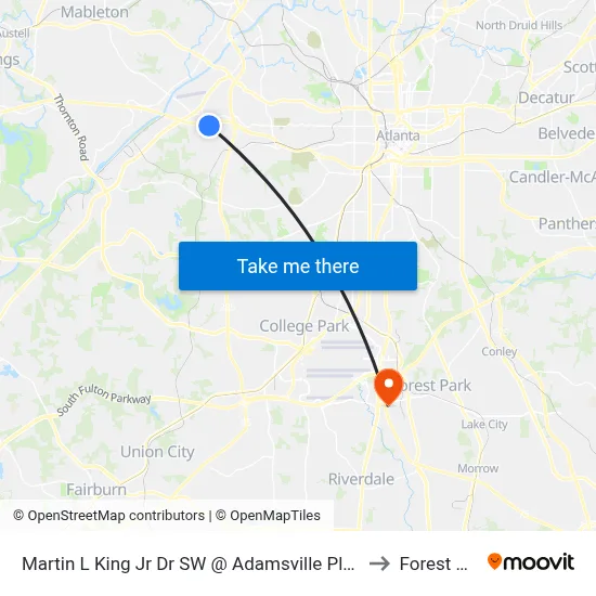 Martin L King Jr Dr SW @ Adamsville Place Pkwy to Forest Park map