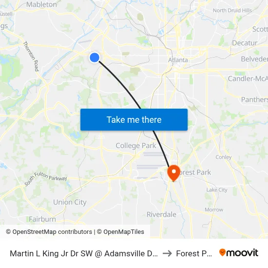 Martin L King Jr Dr SW @ Adamsville Dr SW to Forest Park map