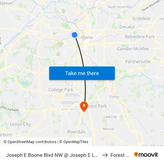 Joseph E Boone Blvd NW @ Joseph E Lowery Blvd to Forest Park map