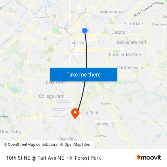 10th St NE @ Taft Ave NE to Forest Park map