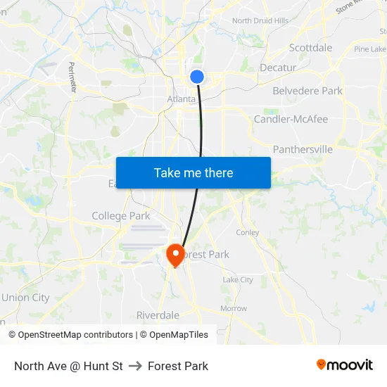 North Ave @ Hunt St to Forest Park map
