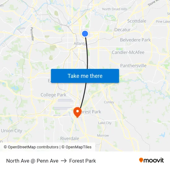 North Ave @ Penn Ave to Forest Park map