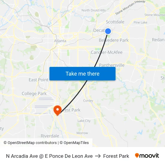 N Arcadia Ave @ E Ponce De Leon Ave to Forest Park map