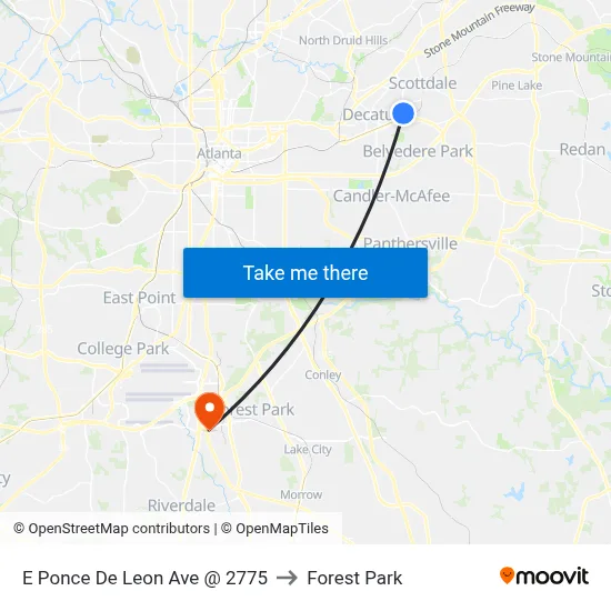 E Ponce De Leon Ave @ 2775 to Forest Park map