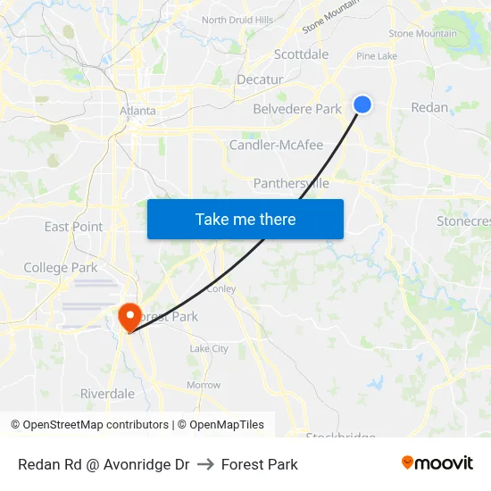 Redan Rd @ Avonridge Dr to Forest Park map