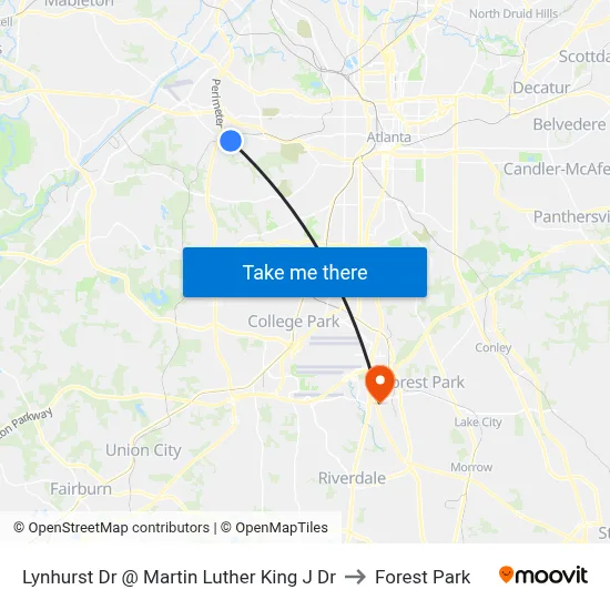 Lynhurst Dr @ Martin Luther King J Dr to Forest Park map