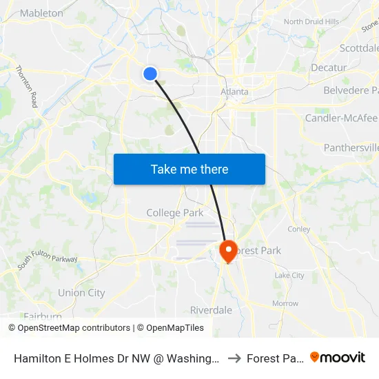Hamilton E Holmes Dr NW @ Washington to Forest Park map