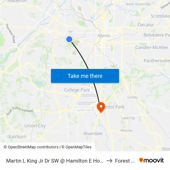 Martin L King Jr Dr SW @ Hamilton E Holmes Dr NW to Forest Park map