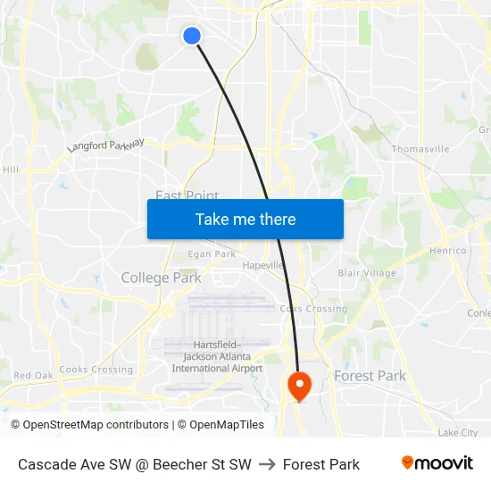 Cascade Ave SW @ Beecher St SW to Forest Park map