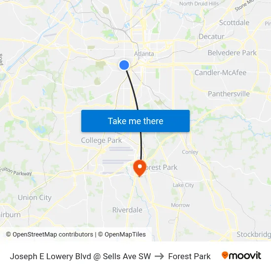 Joseph E Lowery Blvd @ Sells Ave SW to Forest Park map