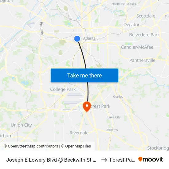Joseph E Lowery Blvd @ Beckwith St SW to Forest Park map