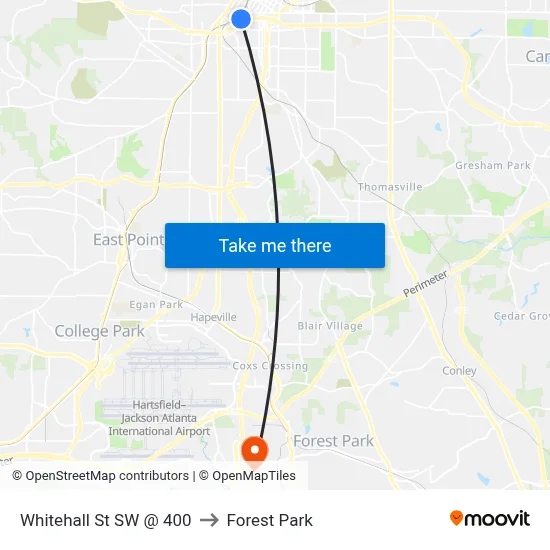 Whitehall St SW @ 400 to Forest Park map
