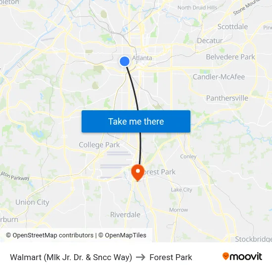 Walmart (Mlk Jr. Dr. & Sncc Way) to Forest Park map