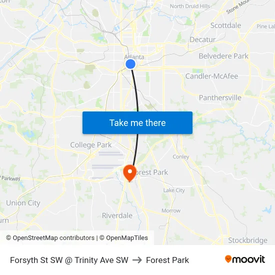 Forsyth St SW @ Trinity Ave SW to Forest Park map