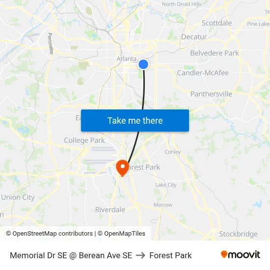 Memorial Dr SE @ Berean Ave SE to Forest Park map