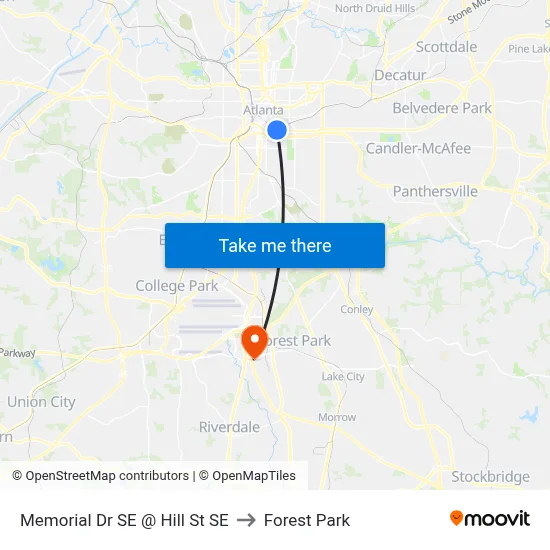 Memorial Dr SE @ Hill St SE to Forest Park map