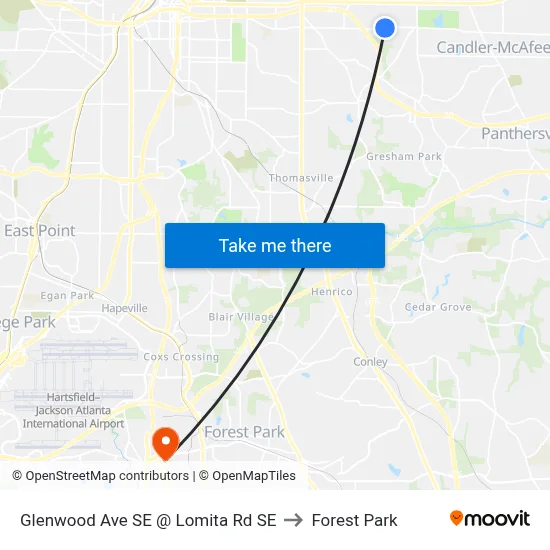 Glenwood Ave SE @ Lomita Rd SE to Forest Park map