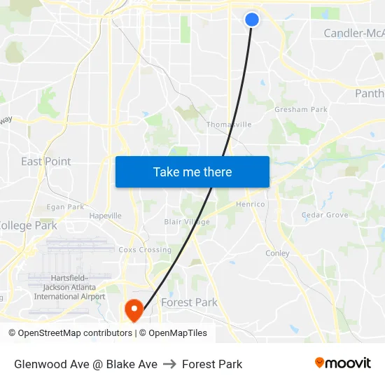 Glenwood Ave @ Blake Ave to Forest Park map