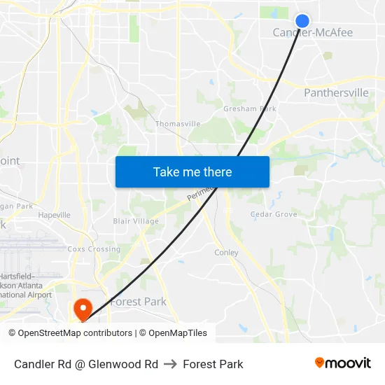 Candler Rd @ Glenwood Rd to Forest Park map