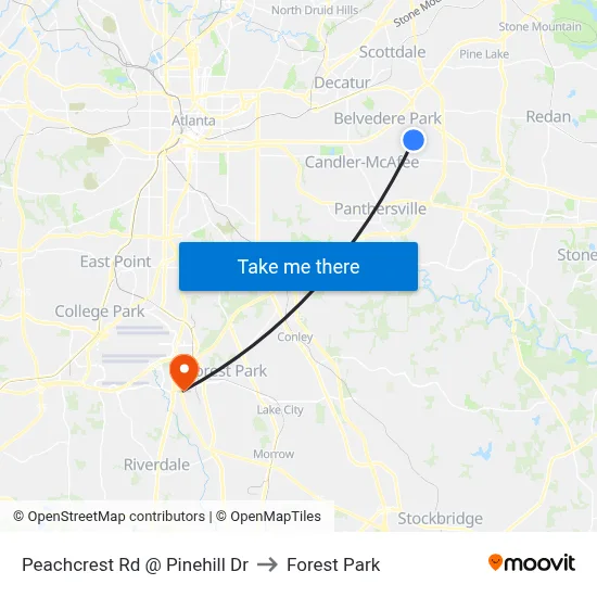 Peachcrest Rd @ Pinehill Dr to Forest Park map