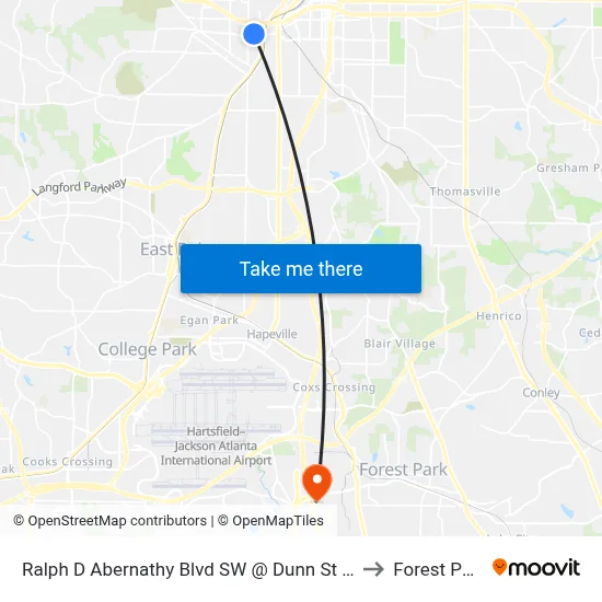 Ralph D Abernathy Blvd SW @ Dunn St SW to Forest Park map
