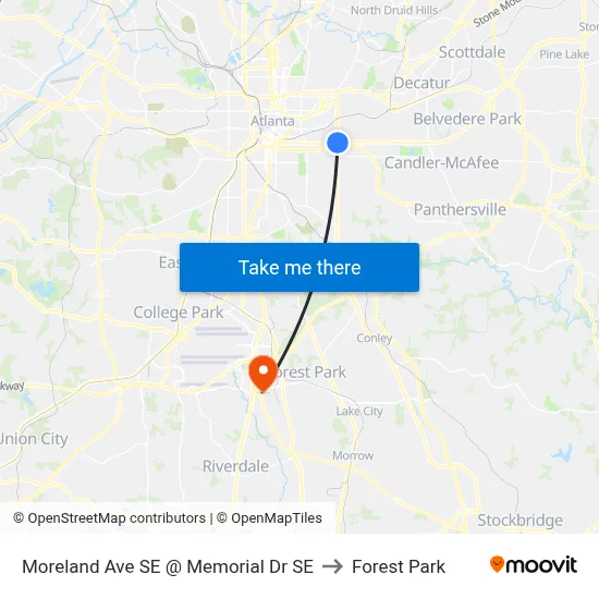 Moreland Ave SE @ Memorial Dr SE to Forest Park map