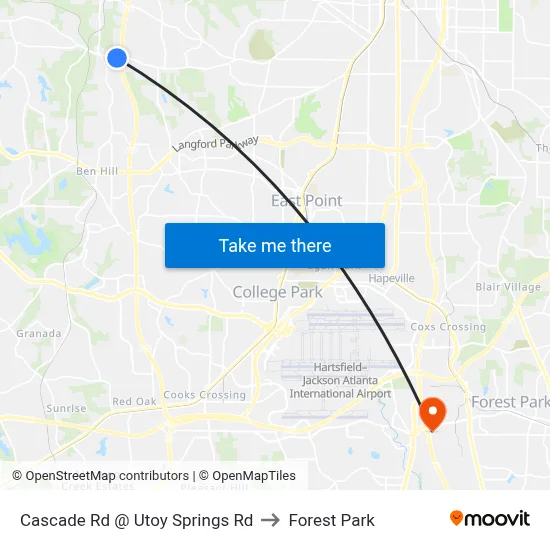Cascade Rd @ Utoy Springs Rd to Forest Park map