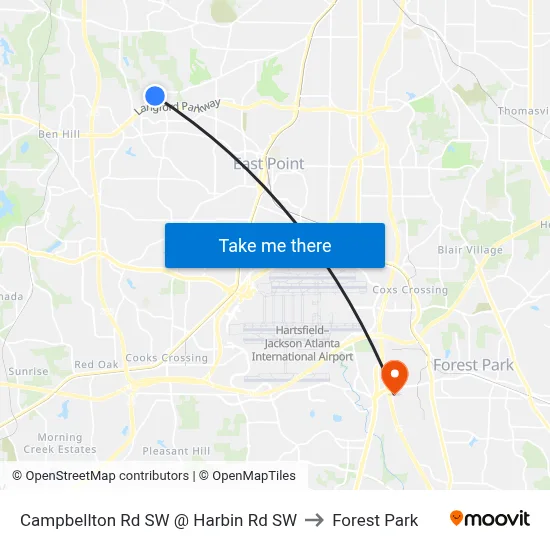 Campbellton Rd SW @ Harbin Rd SW to Forest Park map
