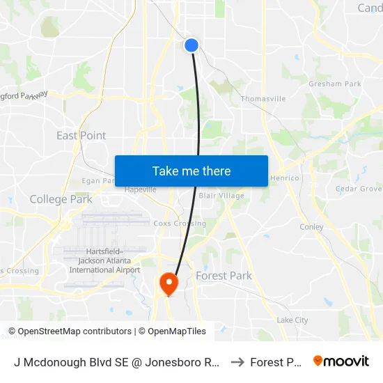 J Mcdonough Blvd SE @ Jonesboro Rd SE to Forest Park map