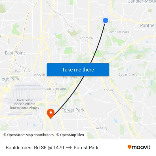 Bouldercrest Rd SE @ 1470 to Forest Park map