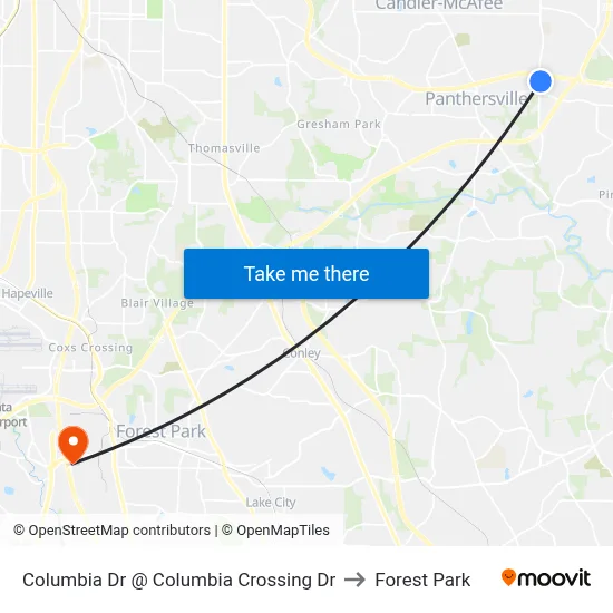 Columbia Dr @ Columbia Crossing Dr to Forest Park map
