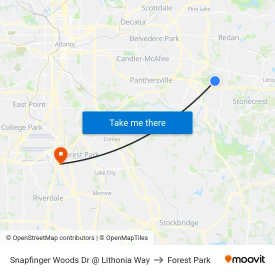 Snapfinger Woods Dr @ Lithonia Way to Forest Park map
